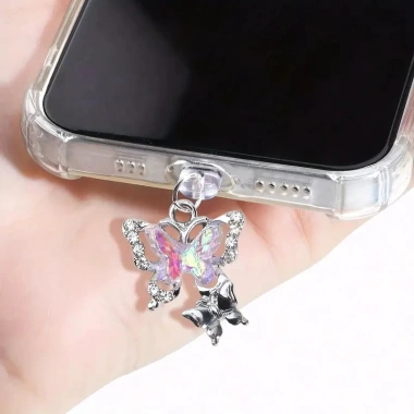 Nắp bảo vệ cổng sạc iPhone PVC trong suốt kiểu butterfly – Chống bụi, DIY lỗ cắm