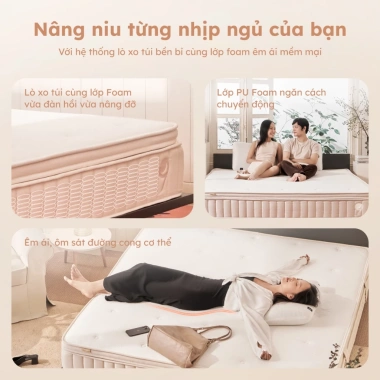 Nệm Foam Lò Xo Hybrid Ru9 25cm Cao Cấp Đàn Hồi Nâng Đỡ, Chuẩn 5 Sao, Lò Xo Độc Lập 2