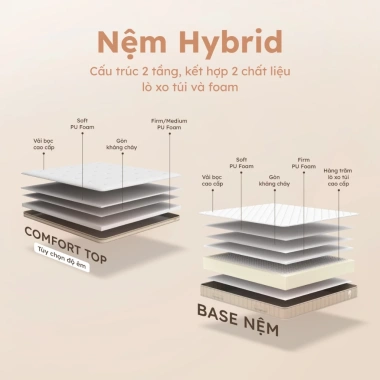 Nệm Foam Lò Xo Hybrid Ru9 25cm Cao Cấp Đàn Hồi Nâng Đỡ, Chuẩn 5 Sao, Lò Xo Độc Lập 3