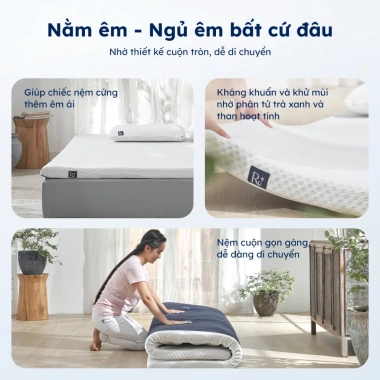 Nệm Foam Topper 5cm Cao Cấp 2 Lớp Êm Ái, Dễ Cuộn Gọn, Tặng Túi Đựng - Giá Ưu Đãi 3,07 Triệu 2