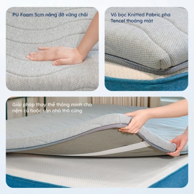 Nệm Foam Topper Ru9 x Hannah Olala 5cm Cao Cấp - Màu Xám, Hỗ Trợ Giấc Ngủ Vững Chắc, Giá Ưu Đãi 2.015.200₫