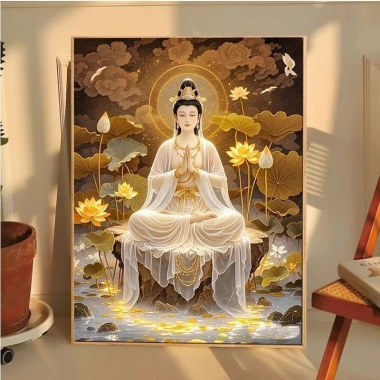 Ngồi Sen Quan Âm Chữ Thập 2.025 - Phong Cách Trung Hoa, Thêu Tay, In Chữ Thập, Gói Chất Liệu, Giá ưu đãi 325.068 VND