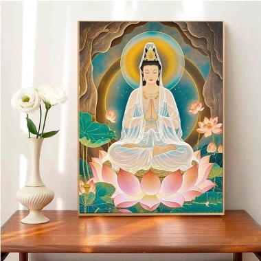 Ngồi Sen Quan Âm Chữ Thập 2.025 - Phong Cách Trung Hoa, Thêu Tay, In Chữ Thập, Gói Chất Liệu, Giá ưu đãi 325.068 VND