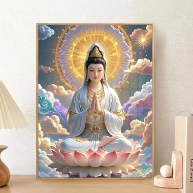 Ngồi Sen Quan Âm Chữ Thập Handmade Thêu Riêng, In Hoa Sen, Giá 312.519₫
