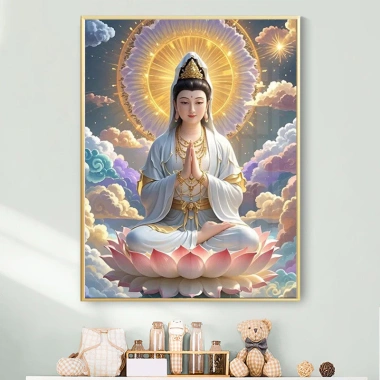 Ngồi Sen Quan Âm Chữ Thập Handmade Thêu Riêng, In Hoa Sen, Giá 312.519₫
