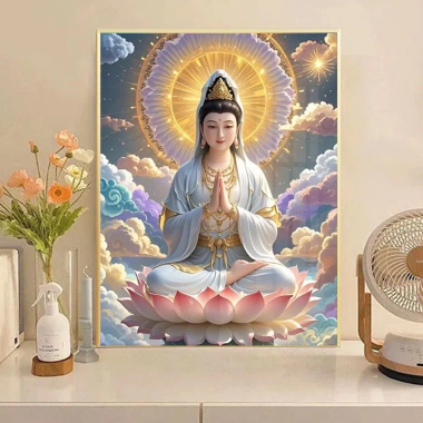Ngồi Sen Quan Âm Chữ Thập Handmade Thêu Riêng, In Hoa Sen, Giá 312.519₫