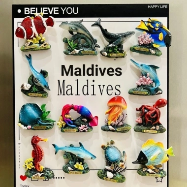 Nhãn dán Du lịch Maldives kỷ niệm 3 chiều vẽ tay động vật biển, trang trí tủ lạnh & tin nhắn, mua lại 70%