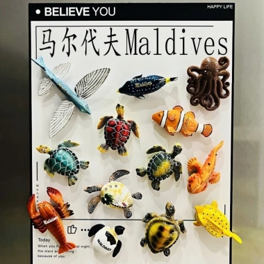 Nhãn dán Du lịch Maldives kỷ niệm 3 chiều vẽ tay động vật biển, trang trí tủ lạnh & tin nhắn, mua lại 70%