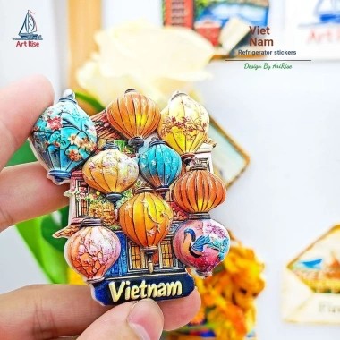 Nhãn dán tủ lạnh đèn lồng VN, từ tính 3D, quà tặng du lịch, trang trí 99.000 VND