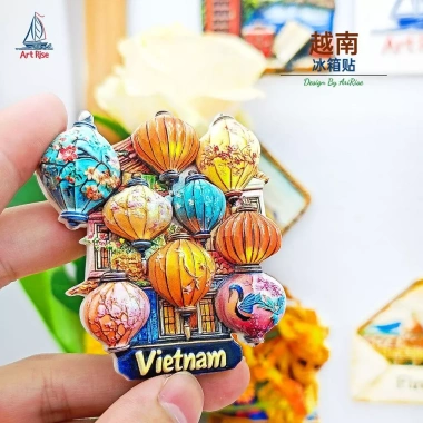 Nhãn dán tủ lạnh đèn lồng VN, từ tính 3D, quà tặng du lịch, trang trí 99.000 VND