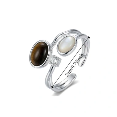 Nhẫn mắt đá nâu 2 lớp Zircon, vòng thép không gỉ, mở thanh lịch, giá 50.600₫