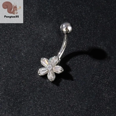 Nhẫn rốn hoa thép không gỉ cho nữ - Khuyên bụng xỏ lỗ bền, COD 39.7k