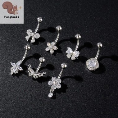 Nhẫn rốn hoa thép không gỉ cho nữ - Khuyên bụng xỏ lỗ bền, COD 39.7k