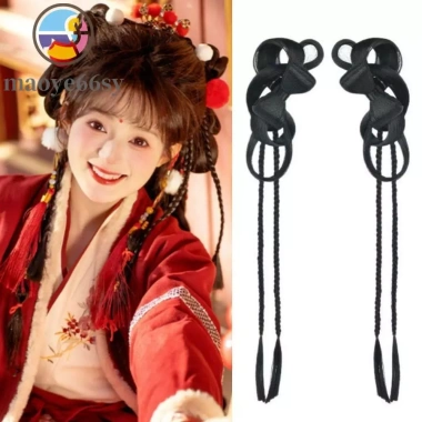 Nơ Bun Head Tóc Giả Hanfu Đuôi Ngựa Xoắn, Kẹp Móng Vuốt Nhẹ, Tóc Nối Dài Tự Nhiên – 178.200₫
