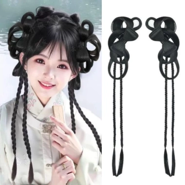 Nơ Bun Head Tóc Giả Hanfu Đuôi Ngựa Xoắn, Kẹp Móng Vuốt Nhẹ, Tóc Nối Dài Tự Nhiên – 178.200₫