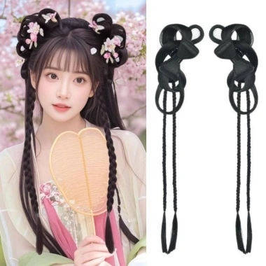 Nơ Bun Head Tóc Giả Hanfu Đuôi Ngựa Xoắn, Kẹp Móng Vuốt Nhẹ, Tóc Nối Dài Tự Nhiên – 178.200₫