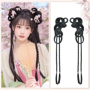 Nơ Bun Head Tóc Giả Hanfu Đuôi Ngựa Xoắn, Kẹp Móng Vuốt Nhẹ, Tóc Nối Dài Tự Nhiên – 178.200₫