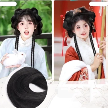 Nơ Bun Head Tóc Giả Hanfu Đuôi Ngựa Xoắn, Kẹp Móng Vuốt Nhẹ, Tóc Nối Dài Tự Nhiên – 178.200₫