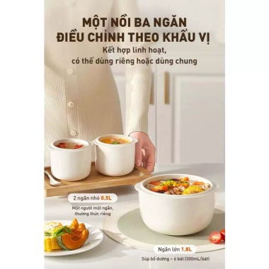 Nồi nấu chậm Joyoung JSC-187 1.8L 300W, 3 thố sứ, 8 chế độ, bảo hành Smart - 1.081.200₫