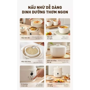 Nồi nấu chậm Joyoung JSC-187 1.8L 300W, 3 thố sứ, 8 chế độ, bảo hành Smart - 1.081.200₫ 6 Nồi nấu chậm Joyoung JSC-187 1.8L 300W, 3 thố sứ, 8 chế độ, bảo hành Smart - 1.081.200₫ 6