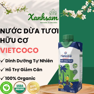 Nước Dứa Tươi Cơ Hộp Giấy 330ml ViệtcoCo USDA Organic - Xanh Sam Natural, Giá 35.000