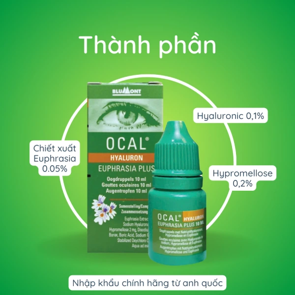 Hình ảnh sản phẩm Nước mắt nhân tạo Ocal Hyaluron Euphrasia Plus nhập khẩu Anh Quốc 10ml - Độ ẩm sâu, giảm khô mắt, giá ưu đãi 130k