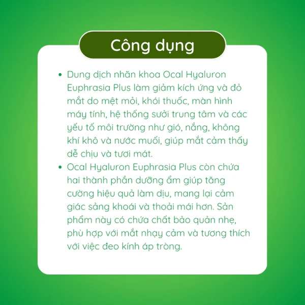 Hình ảnh sản phẩm Nước mắt nhân tạo Ocal Hyaluron Euphrasia Plus nhập khẩu Anh Quốc 10ml - Độ ẩm sâu, giảm khô mắt, giá ưu đãi 130k