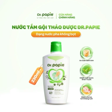 Nước tắm thảo dược Dr.Papie chiết xuất trà Shan Tuyết giảm rôm sảy, mẩn ngứa cho bé sơ sinh 230/300/500ml Giá 135.000₫