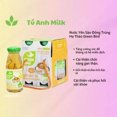 Nước Yến Sào Đông Trùng Hạ Thảo GREEN BIRD 4 chai 185ml – Giá ưu đãi 135.900₫, tăng sức đề kháng 4 Nước Yến Sào Đông Trùng Hạ Thảo GREEN BIRD 4 chai 185ml – Giá ưu đãi 135.900₫, tăng sức đề kháng 4
