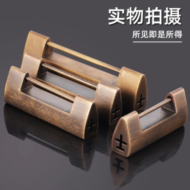 Ổ khóa đồng thau trang trí khắc cổ Trung Quốc - Khóa tủ kiểu cũ mở bên hông, sưu tập thủ công 5VWJ 4