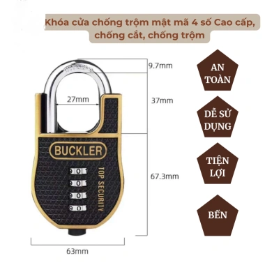 Ổ khóa mật mã 4 số Blucker cao cấp - Chống cắt, chống nước, chống trộm, an toàn cho nhà cửa, nhà kho - Giá 185.173₫