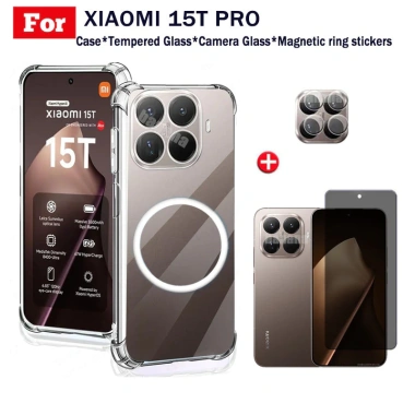 Ốp điện thoại chống sốc TPU trong suốt Xiaomi 15T Pro có thanh sạc không dây từ tính cho Xiaomi 15T Kính cường lực bảo mật chống gián điệp + Phim ống kính
