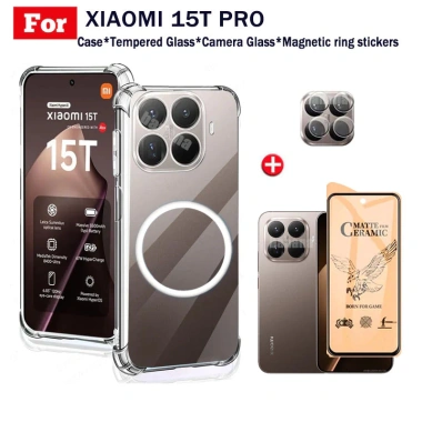 Ốp điện thoại chống sốc TPU trong suốt Xiaomi 15T Pro có thanh sạc không dây từ tính cho Xiaomi 15T Kính cường lực bảo mật chống gián điệp + Phim ống kính