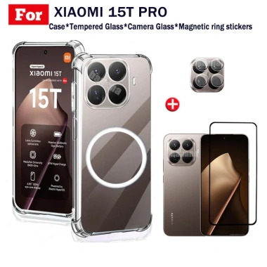 Ốp điện thoại chống sốc TPU trong suốt Xiaomi 15T Pro có thanh sạc không dây từ tính cho Xiaomi 15T Kính cường lực bảo mật chống gián điệp + Phim ống kính