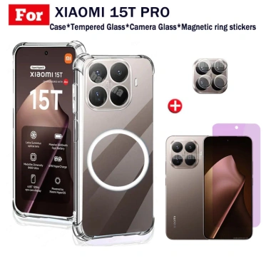 Ốp điện thoại chống sốc TPU trong suốt Xiaomi 15T Pro có thanh sạc không dây từ tính cho Xiaomi 15T Kính cường lực bảo mật chống gián điệp + Phim ống kính