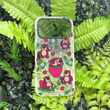 Ốp điện thoại sạc từ tính không dây hình gấu dâu cho iPhone 11‑17 Pro Max, acrylic trong suốt, chống sốc 5