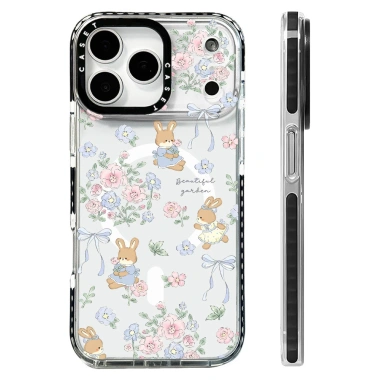 Ốp lưng iPhone 12‑17 Pro Max thỏ nơ hoa, silicon mềm, sạc không dây từ tính, chống sốc