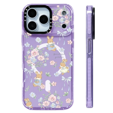 Ốp lưng iPhone 12‑17 Pro Max thỏ nơ hoa, silicon mềm, sạc không dây từ tính, chống sốc
