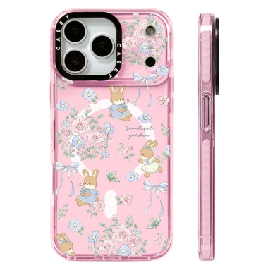 Ốp lưng iPhone 12‑17 Pro Max thỏ nơ hoa, silicon mềm, sạc không dây từ tính, chống sốc