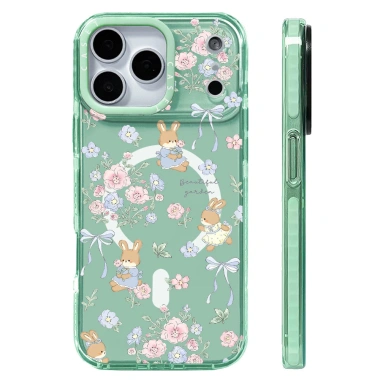 Ốp lưng iPhone 12‑17 Pro Max thỏ nơ hoa, silicon mềm, sạc không dây từ tính, chống sốc