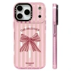 Ốp Lưng Nơ Sọc Hồng Silicone, Sạc Không Dây, Tương Thích iPhone 12‑17 Pro Max, Chống Sốc