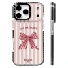 Ốp Lưng Nơ Sọc Hồng Silicone, Sạc Không Dây, Tương Thích iPhone 12‑17 Pro Max, Chống Sốc 3