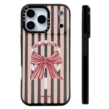 Ốp Lưng Nơ Sọc Hồng Silicone, Sạc Không Dây, Tương Thích iPhone 12‑17 Pro Max, Chống Sốc 4