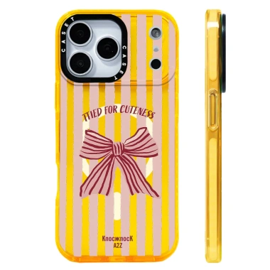 Ốp Lưng Nơ Sọc Hồng Silicone, Sạc Không Dây, Tương Thích iPhone 12‑17 Pro Max, Chống Sốc 7