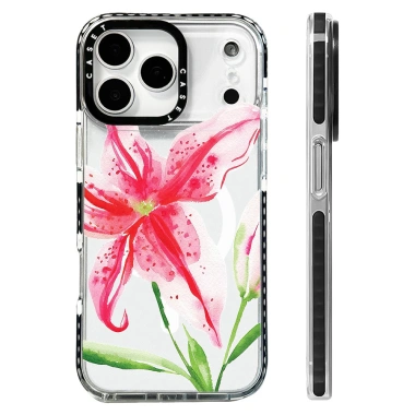 Ốp lưng silicone Starry Sky Lily Florals, sạc không dây từ tính, tương thích iPhone 12-17 Pro Max, chống sốc 3