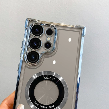 Ốp sạc không dây từ tính mạ sang trọng cho Samsung S25 S24 Ultra S23 FE S22 Plus – Vỏ mềm bảo vệ camera trong suốt 3