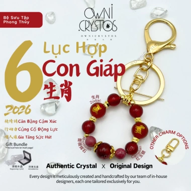 OwniCrystos Lục Hợp 2.026 Mã Não Đỏ Đá Đào Hoa - Phong Thủy Hộ Mệnh Năm Bính Ngọ, Móc Khóa 499.998₫