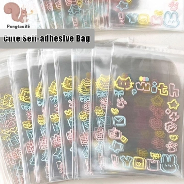 Pengtao35 50 Túi Opp Dễ Thương Graffiti Mèo Con Tự Dính Bảo Vệ Thẻ Photocard Kpop 2