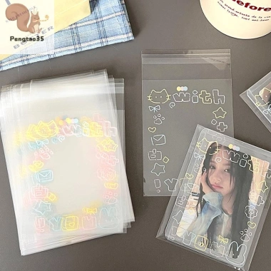 Pengtao35 50 Túi Opp Dễ Thương Graffiti Mèo Con Tự Dính Bảo Vệ Thẻ Photocard Kpop 6