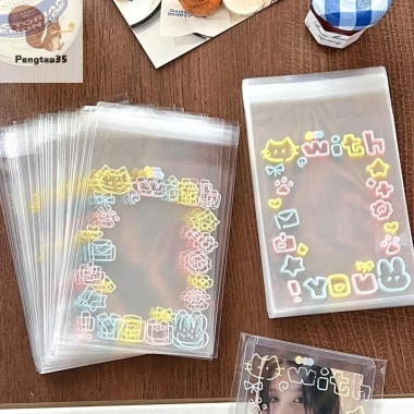 Pengtao35 50 Túi Opp Dễ Thương Graffiti Mèo Con Tự Dính Bảo Vệ Thẻ Photocard Kpop 7